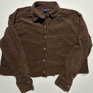 Mountain Lake Brown Corduroy Button-Up Shirt Point Collar Men's Long Sleeve L